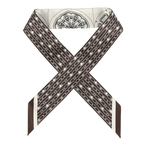 Hermes "L' Effet Kaleidoscope" Blanc, Anthracite and Marron Multi Silk Twilly Pair