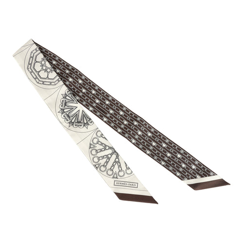 Hermes "L' Effet Kaleidoscope" Blanc, Anthracite and Marron Multi Silk Twilly Pair