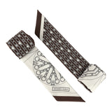 Hermes "L' Effet Kaleidoscope" Blanc, Anthracite and Marron Multi Silk Twilly Pair