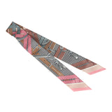 Hermes "Mors A Jouets Chemise" Vieux Rose, Gris, Camel Multi Silk Twilly Pair