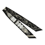 Hermes "Inventaire Poetique De Brides A Bloc" Gris, Creme and Black Multi Silk Twilly