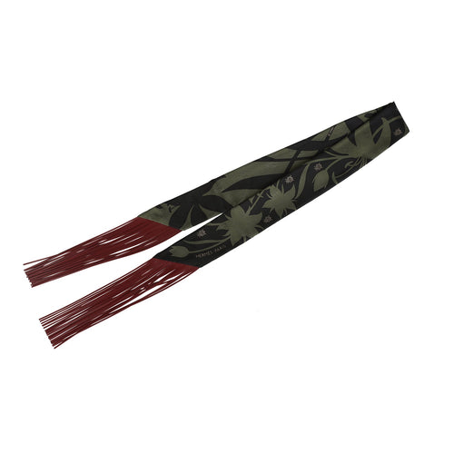 Hermes "Bouquet Final" Vert Loden and Black Fringe Silk Twilly