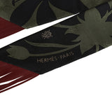 Hermes "Bouquet Final" Vert Loden and Black Fringe Silk Twilly