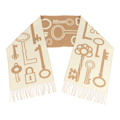Hermes Casaque "Echarpe Porte-Clefs" Camel, White and Beige Muffler Cashmere Scarf