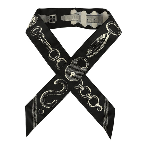 Hermes "Inventaire Poetique De Brides A Bloc" Gris, Creme and Black Multi Silk Twilly