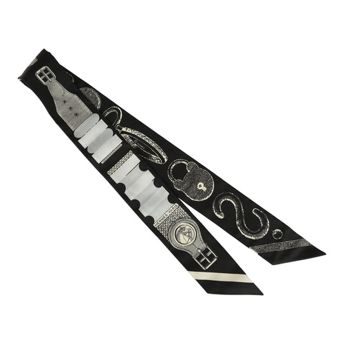 Hermes "Inventaire Poetique De Brides A Bloc" Gris, Creme and Black Multi Silk Twilly