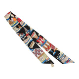 Hermes "La Patisserie Francaise" Black, White and Bleu Silk Charm Twilly