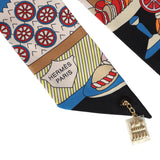Hermes "La Patisserie Francaise" Black, White and Bleu Silk Charm Twilly