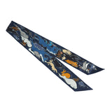 Hermes "Mille et Un Lapins" Marine, Cobalt and Miel Silk Twilly