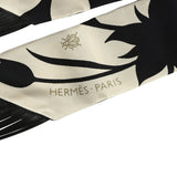 Hermes "Bouquet Final" Cream and Black Fringe Silk Twilly