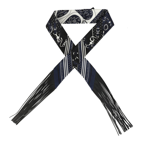 Hermes "Festival des Amazones" Marine, White and Black Fringe Twilly