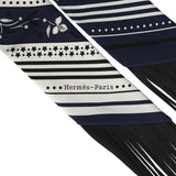 Hermes "Festival des Amazones" Marine, White and Black Fringe Twilly