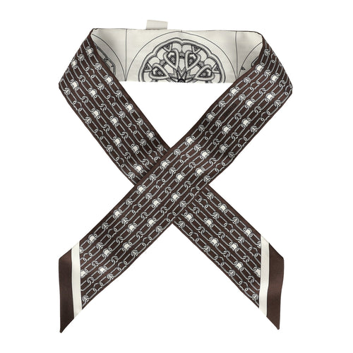 Hermes "L' Effet Kaleidoscope" Blanc, Anthracite and Marron Multi Silk Twilly Pair