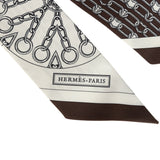 Hermes "L' Effet Kaleidoscope" Blanc, Anthracite and Marron Multi Silk Twilly Pair