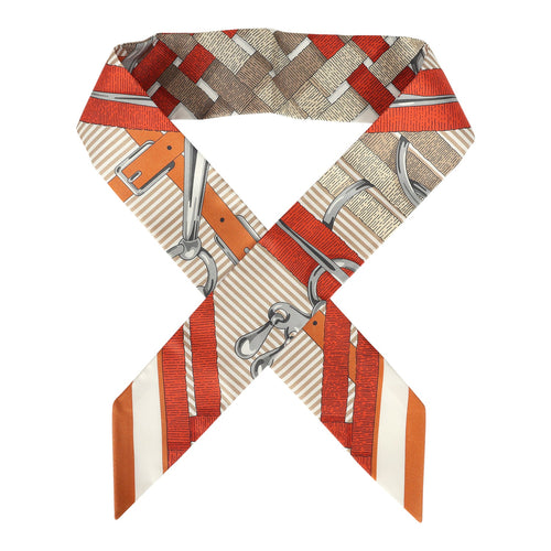 Hermes "Mors A Jouets Chemise" Orange Cuit, Beige and Corail Multi Silk Twilly Pair