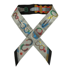 Hermes "Inventaire Poetique De Brides A Bloc" Black, Vert, Rouge Multi Silk Twilly Pair