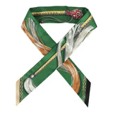 Hermes "Cavalcades" Vert and Dore Multi Silk Twilly