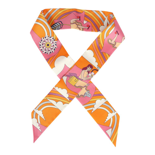 Hermes "Carres Volants" Orange, Rose, Malaba Multi Silk Twilly