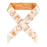 Hermes "A Vos Crayons et Carre" Mandarine, Vert Amande, Jaune Multi Silk Twilly Pair
