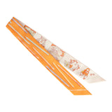 Hermes "A Vos Crayons et Carre" Mandarine, Vert Amande, Jaune Multi Silk Twilly Pair