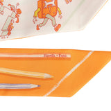 Hermes "A Vos Crayons et Carre" Mandarine, Vert Amande, Jaune Multi Silk Twilly Pair