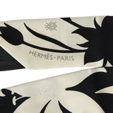 Hermes "Bouquet Final" Cream and Black Fringe Silk Twilly