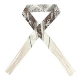 Hermes "Festival des Amazones" Craie, Brun Silk and Leather Fringe Twilly