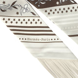 Hermes "Festival des Amazones" Craie, Brun Silk and Leather Fringe Twilly