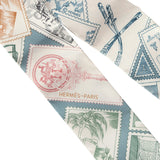 Hermes "Le Philateliste Du Faubourg" Bleu Moyen and Blanc Multi Silk Twilly Pair