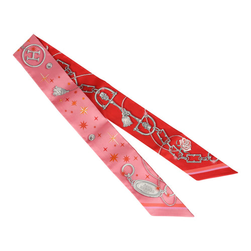 Hermes "C'est La Fete" Rose Bon Bon, Orange Multi Silk Twilly Pair