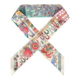 Hermes "Pony Pit Stop" Rose, Creme, Vert Silk Twilly Pair