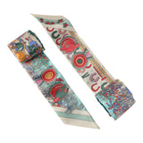 Hermes "Pony Pit Stop" Rose, Creme, Vert Silk Twilly Pair