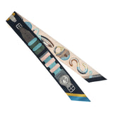 Hermes "C'est La Fete" Gris, Rose, Bleu Marine Multi Silk Twilly Pair