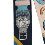 Hermes "C'est La Fete" Gris, Rose, Bleu Marine Multi Silk Twilly Pair
