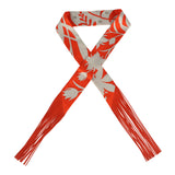 Hermes "Bouquet Final" Gris Perle and Vermillon Fringe Silk Twilly