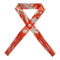 Hermes "Bouquet Final" Gris Perle and Vermillon Fringe Silk Twilly