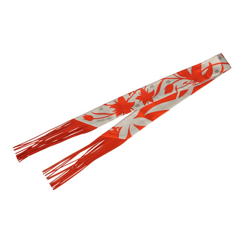 Hermes "Bouquet Final" Gris Perle and Vermillon Fringe Silk Twilly