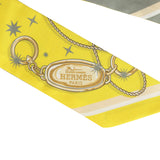 Hermes "C'est La Fete" Jaune Vif, Vert, Gris Multi Silk Twilly Pair