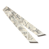 Hermes "Le Philateliste Du Faubourg" Parchemin and Graphite Multi Silk Twilly Pair