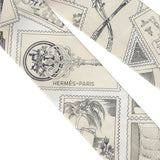 Hermes "Le Philateliste Du Faubourg" Parchemin and Graphite Multi Silk Twilly Pair