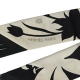 Hermes "Bouquet Final" Cream and Black Fringe Silk Twilly