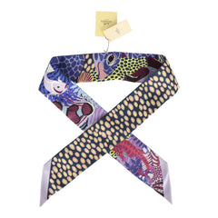 Hermes "Under the Waves" Mauve, Marine and Jaune Silk Twilly Pair