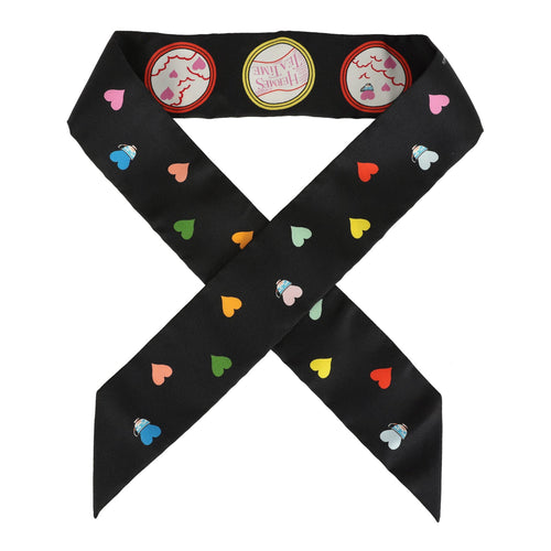 Hermes "Tea Time" Black, Rouge Multi Silk Twilly Pair