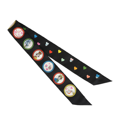 Hermes "Tea Time" Black, Rouge Multi Silk Twilly Pair