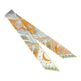 Hermes "Objets De Curiosite" Gris Bleute, Miel Multi Silk Twilly Pair