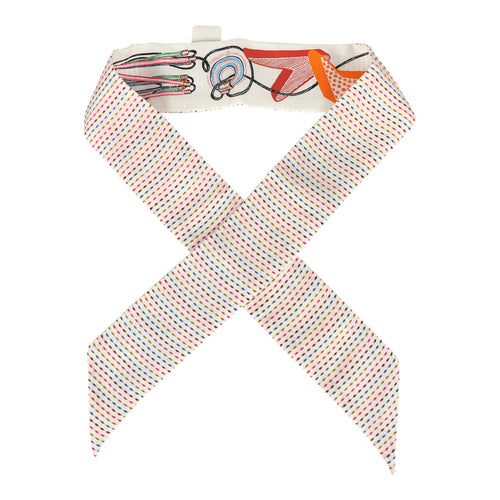 Hermes "Chevaloscope Neon" Blanc, Bleu and Rouge Kantha Silk Twilly Pair
