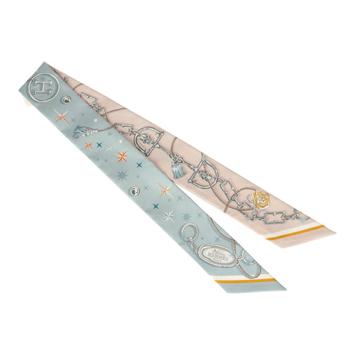 Hermes "C'est La Fete" Rose, Bleu Glacier Multi Silk Twilly Pair