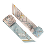 Hermes "C'est La Fete" Rose, Bleu Glacier Multi Silk Twilly Pair