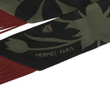 Hermes "Bouquet Final" Vert Loden and Black Fringe Silk Twilly - Thumbnail View 3