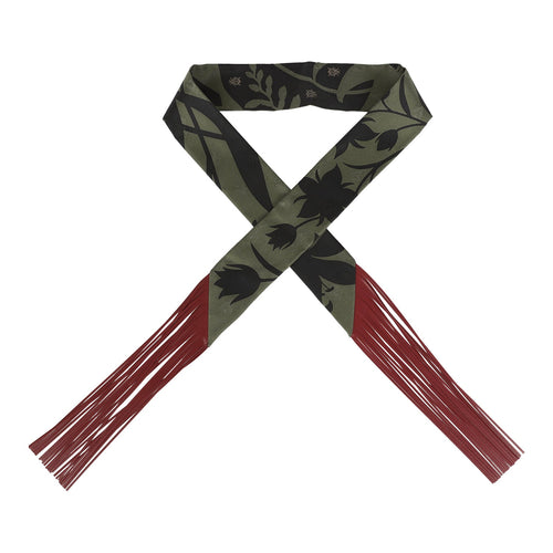 Hermes "Bouquet Final" Vert Loden and Black Fringe Silk Twilly